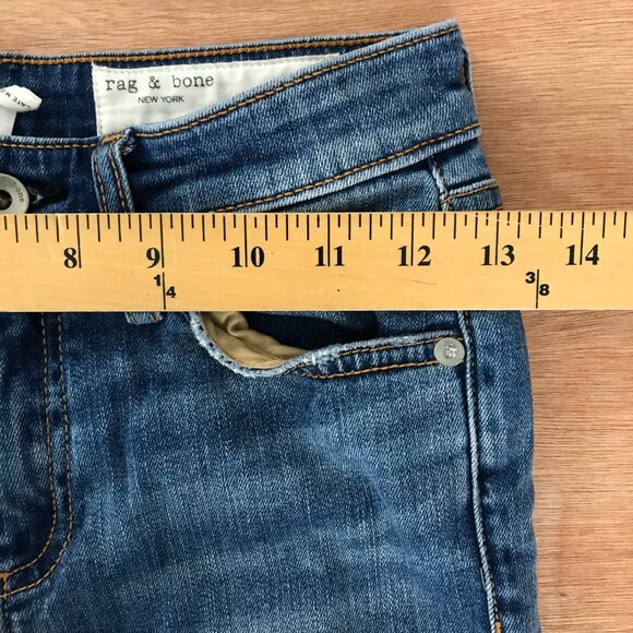 Rag & Bone Cate Mid Rise Ankle skinny Jeans Women size 24 Blue Distress Raw Hem - Picture 11 of 14